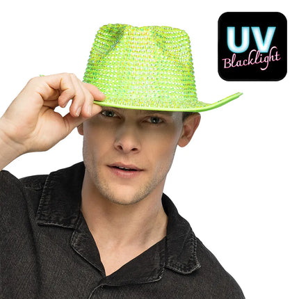 Chapeau de cowboy Aurora vert fluo UV