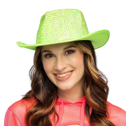 Chapeau de cowboy Aurora vert fluo UV