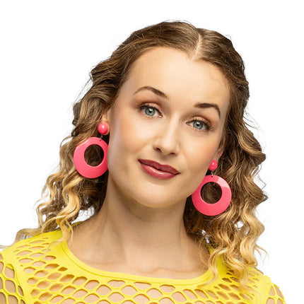 Paire de boucles d'oreilles rétro rose fluo