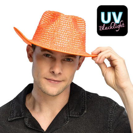 Chapeau de cowboy Aurora orange fluo UV