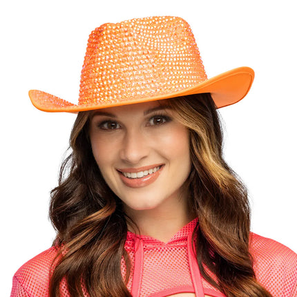 Chapeau de cowboy Aurora orange fluo UV