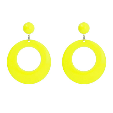 Paire de boucles d'oreilles rétro jaune fluo UV