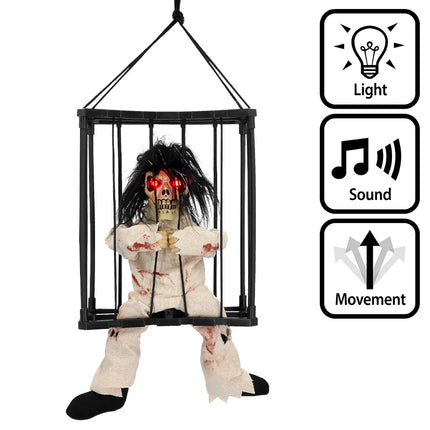 Halloween Skelet In Kooi 28cm