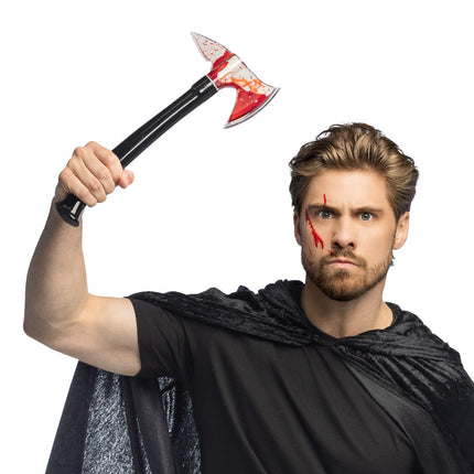 Fausse hache d'Halloween avec du sang 34cm