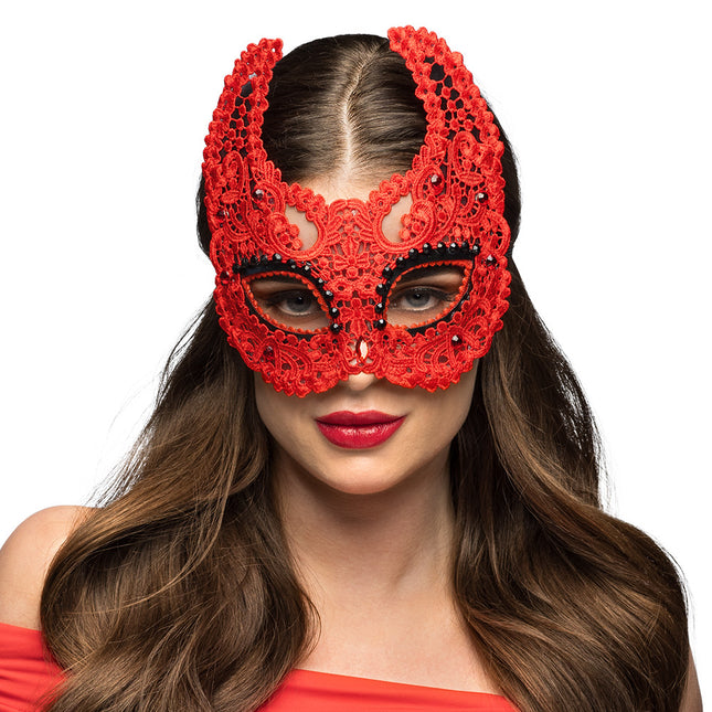 Masque d'yeux d'Halloween Diable Rouge Dentelle