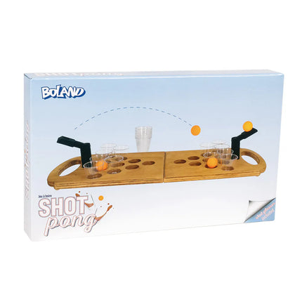 Kit de jeu à boire Shot Pong (plateau de jeu pliable en bois, 2 lanceurs, 4 balles, 12 verres à shot)