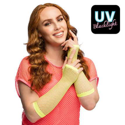 Paire de gants jusqu'aux coudes en mesh jaune fluo