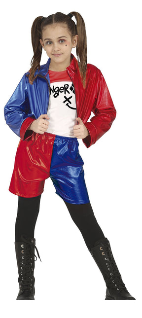 Harley Quinn Costume d'Halloween Fille Rouge Bleu