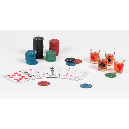 Kit de jeu à boire « Drinking Poker » (120 jetons de poker, 1 jeu de cartes, 4 verres à shot)