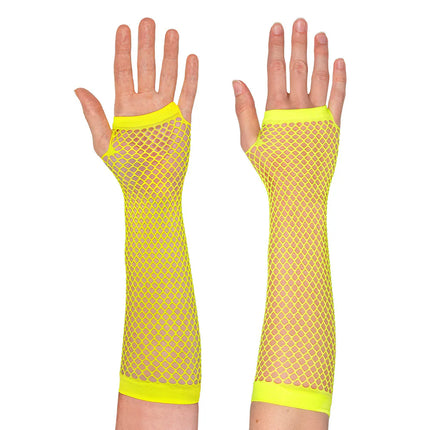 Paire de gants jusqu'aux coudes en mesh jaune fluo