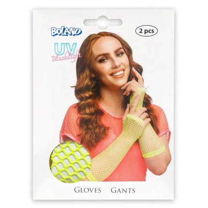 Paire de gants jusqu'aux coudes en mesh jaune fluo