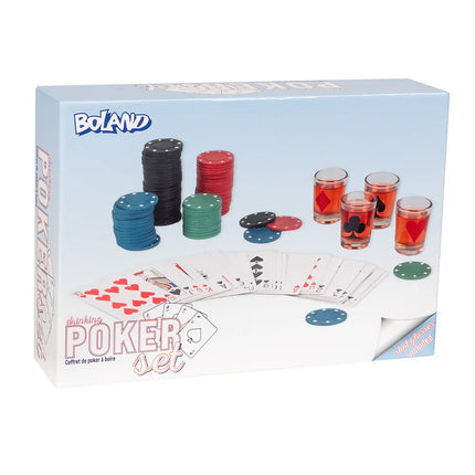Kit de jeu à boire « Drinking Poker » (120 jetons de poker, 1 jeu de cartes, 4 verres à shot)