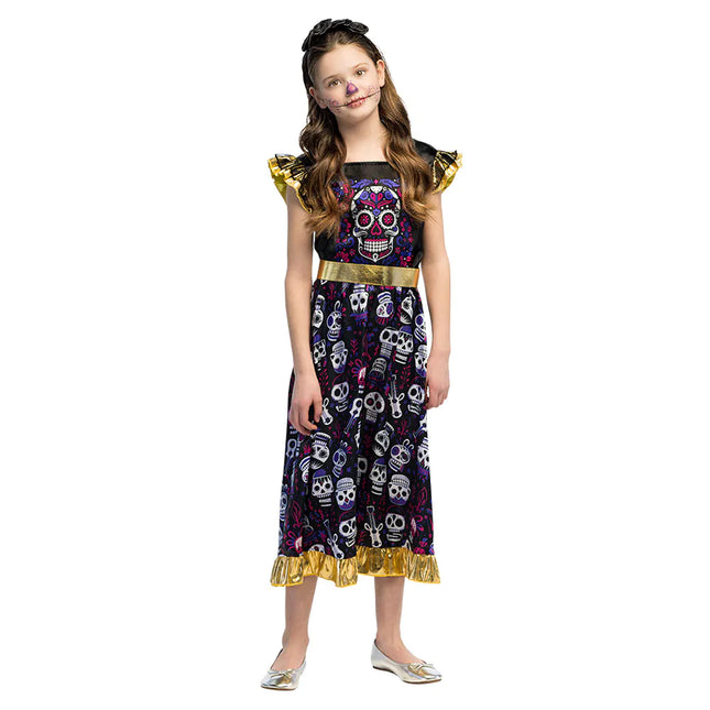 Dia De Los Muertos Dress Girl Ruffle Sleeves (Robe Dia de Los Muertos)