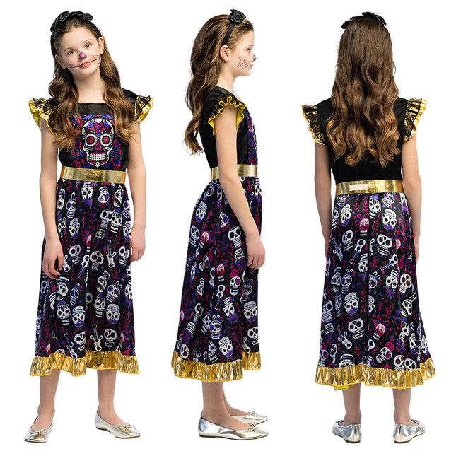 Dia De Los Muertos Dress Girl Ruffle Sleeves (Robe Dia de Los Muertos)