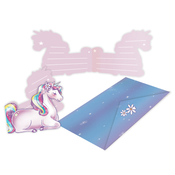 Invitations et enveloppes Licorne 8pcs