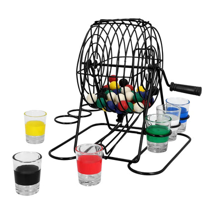 Kit de jeu à boire « Bingo shots » (roue de bingo en métal, 48 billes, 6 verres à shot)