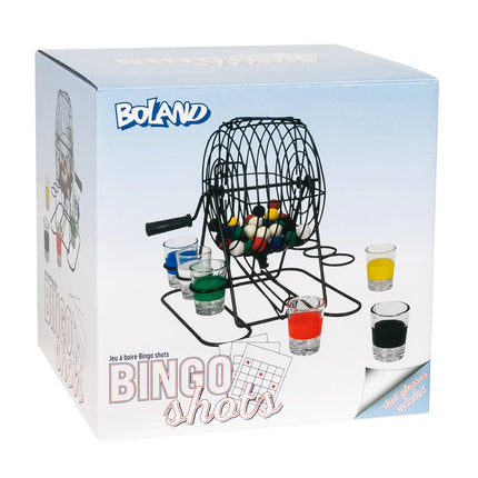 Kit de jeu à boire « Bingo shots » (roue de bingo en métal, 48 billes, 6 verres à shot)