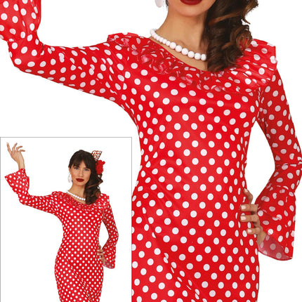 Robe espagnole Flamenco Blanc à pois