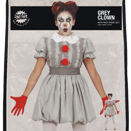 Horror Clown Halloween Costume Ladies Grey