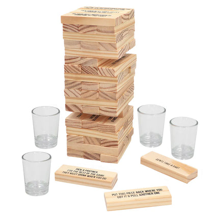 Kit de jeu à boire « Drinking Tower » (4 verres à shot, 54 blocs en bois)