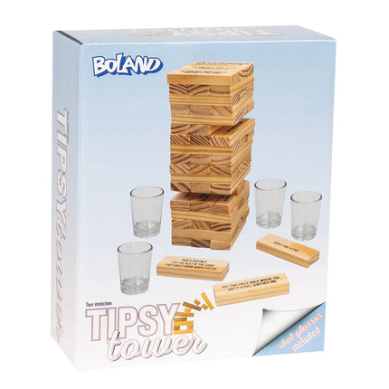 Kit de jeu à boire « Drinking Tower » (4 verres à shot, 54 blocs en bois)