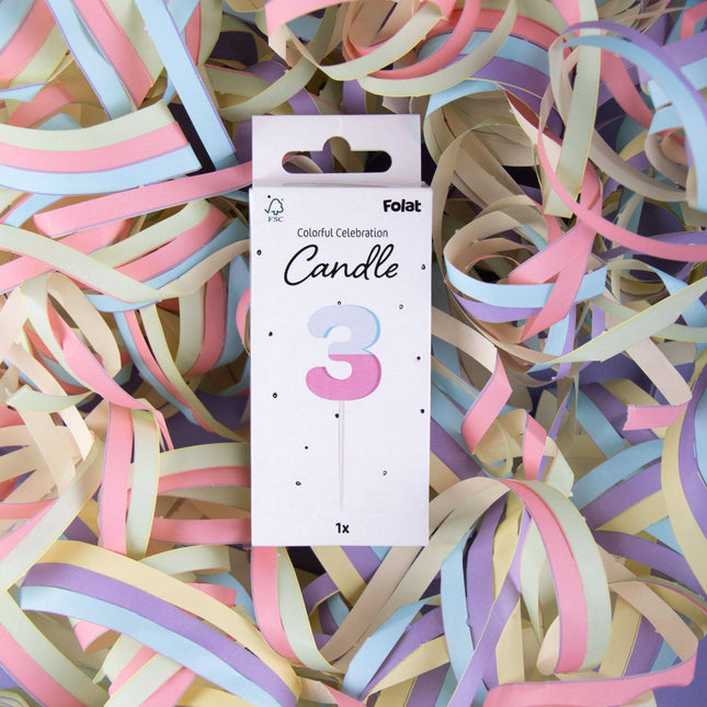 Bougie de 3 ans Bleu Rose 9cm