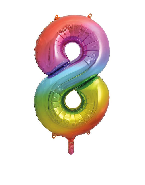 8 Jaar Cijfer Ballon Regenboog Leeg 86cm van Unique koop je bij Partywinkel