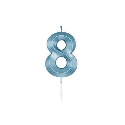 8 Jaar Kaars Blauw Metallic 6cm van WeFiesta koop je bij Partywinkel
