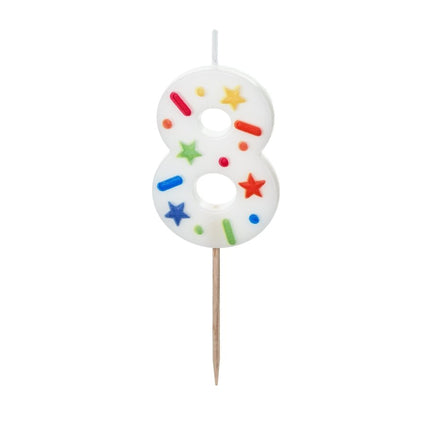 8 Jaar Kaars Gekleurd 10cm van Partydeco koop je bij Partywinkel