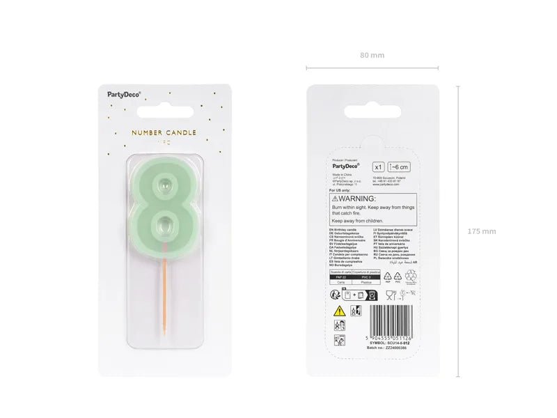 8 Jaar Kaars Mintgroen 10cm van Partydeco koop je bij Partywinkel