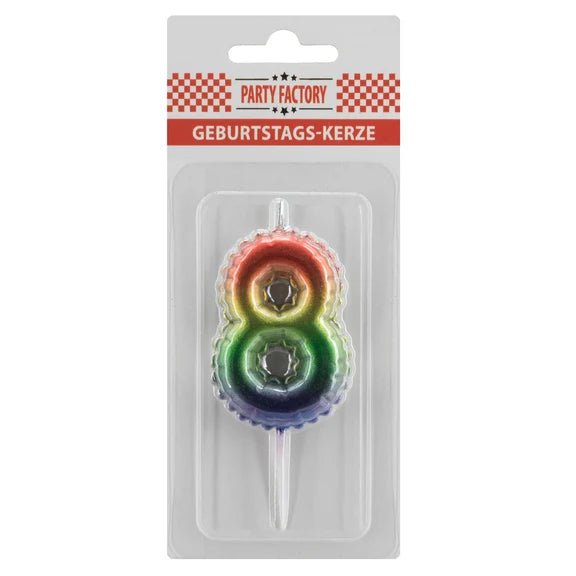 8 Jaar Kaars Regenboog 7cm van VDV Benefit koop je bij Partywinkel