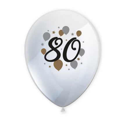 80 Jaar Ballonnen Wit Goud Leeg 27,5cm 6st van Procos koop je bij Partywinkel