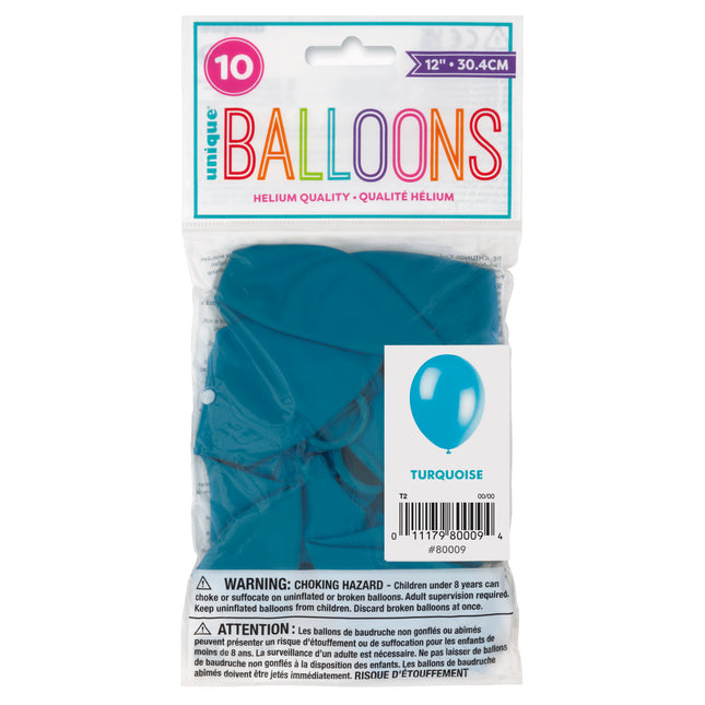 12" Ballons en latex de qualité supérieure, 10 pièces - Turquoise
