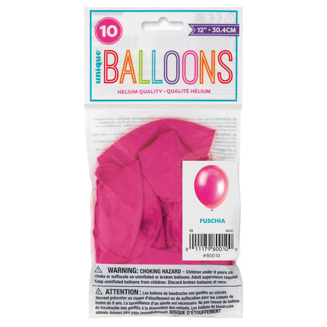 12" Ballons en latex de qualité supérieure, 10 pièces - Fuchsia