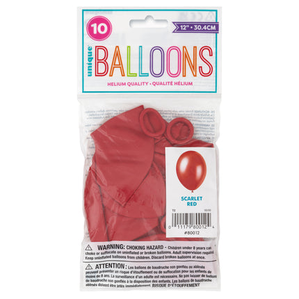 12" Ballons en latex de qualité supérieure, 10 pièces - Rouge écarlate