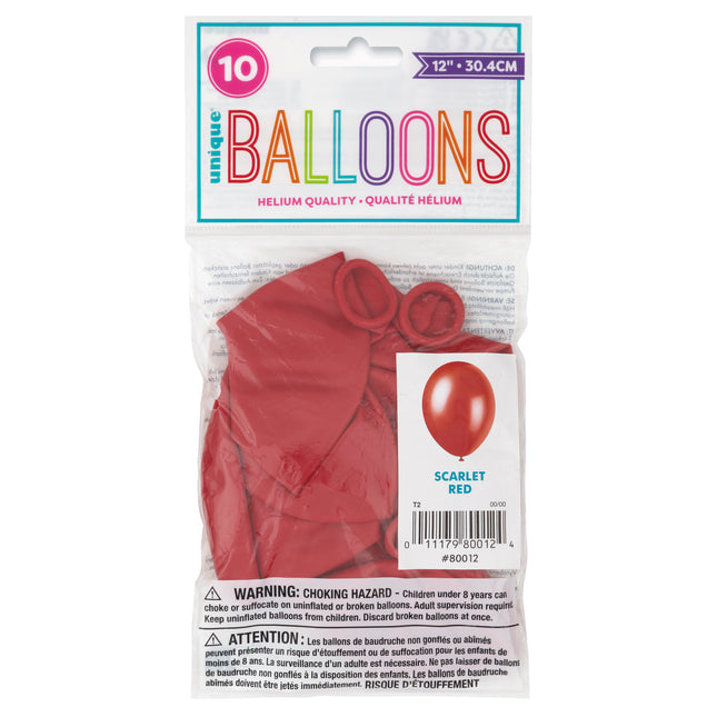 12" Ballons en latex de qualité supérieure, 10 pièces - Rouge écarlate