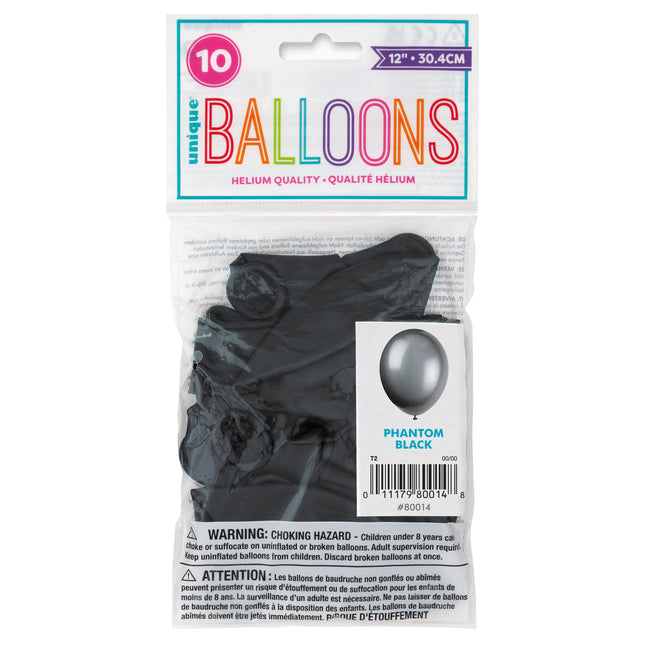 12" Ballons en latex de qualité supérieure, 10 pièces - Noir fantôme