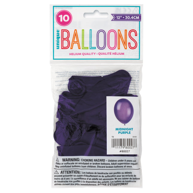 12" Ballons en latex de qualité supérieure, 10ct - Midnight Purple