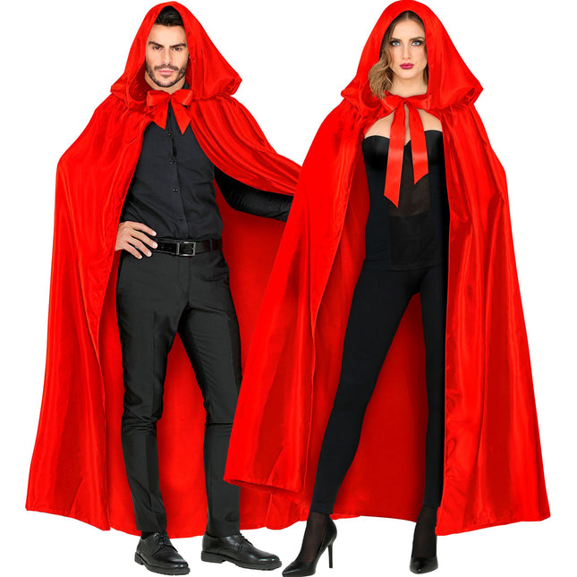 CAPE EN SATIN AVEC CAPUCHON ROUGE