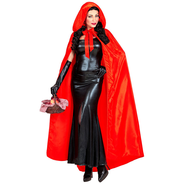 CAPE EN SATIN AVEC CAPUCHON ROUGE