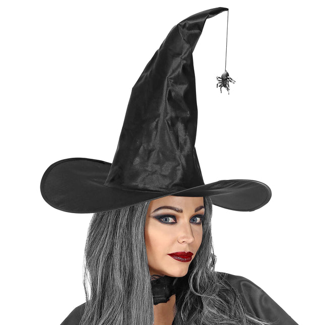 Chapeau de sorcière noir avec araignée