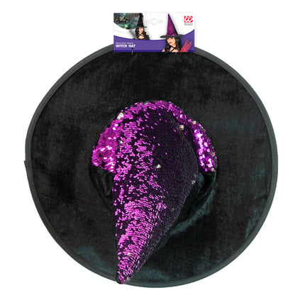 Chapeau de sorcière violet noir réversible
