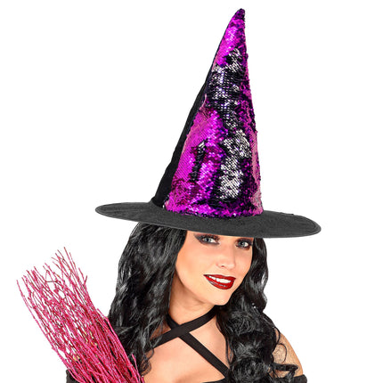 Chapeau de sorcière violet noir réversible