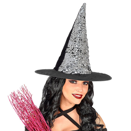 Chapeau de sorcière violet noir réversible