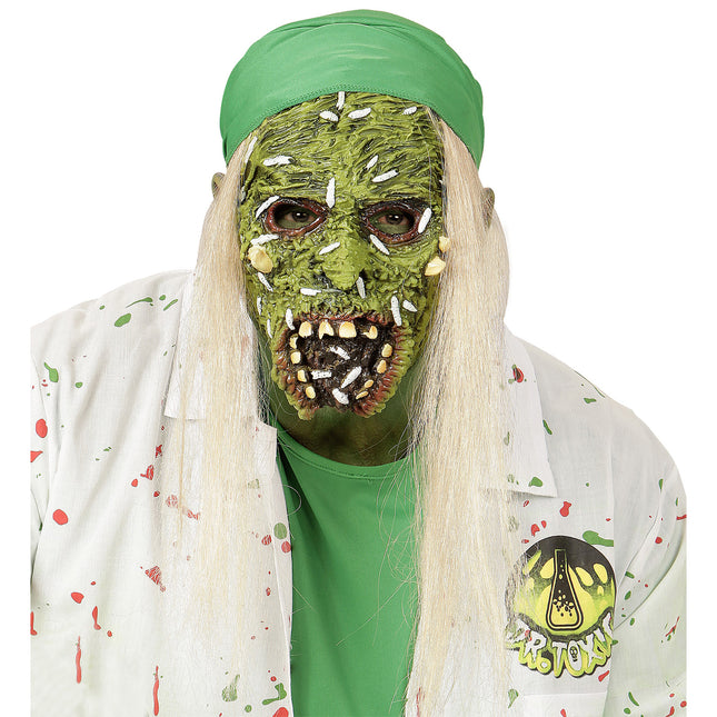 Masque d'Halloween Zombie vert avec cheveux