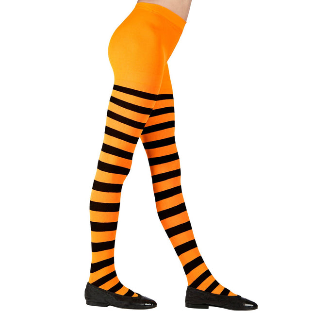 Collant orange noir rayé pour enfant
