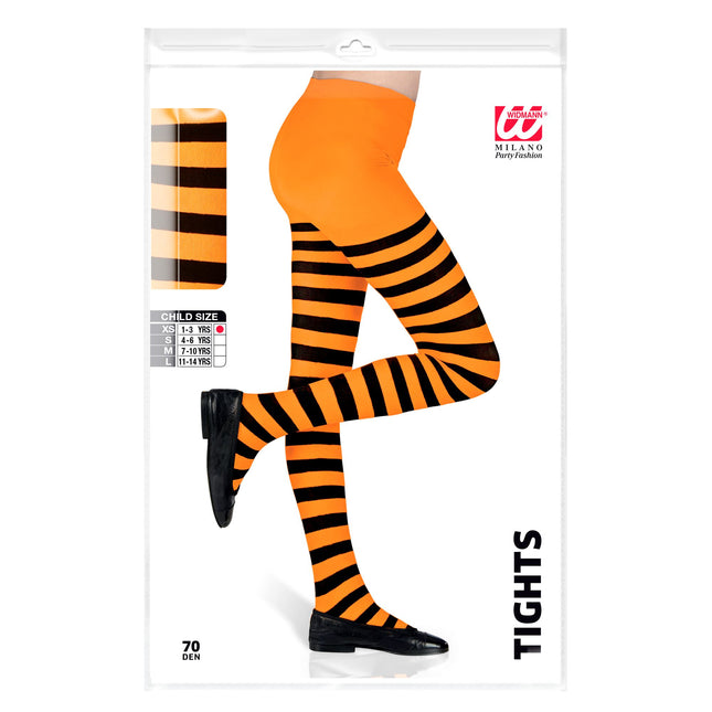Collant orange noir rayé pour enfant