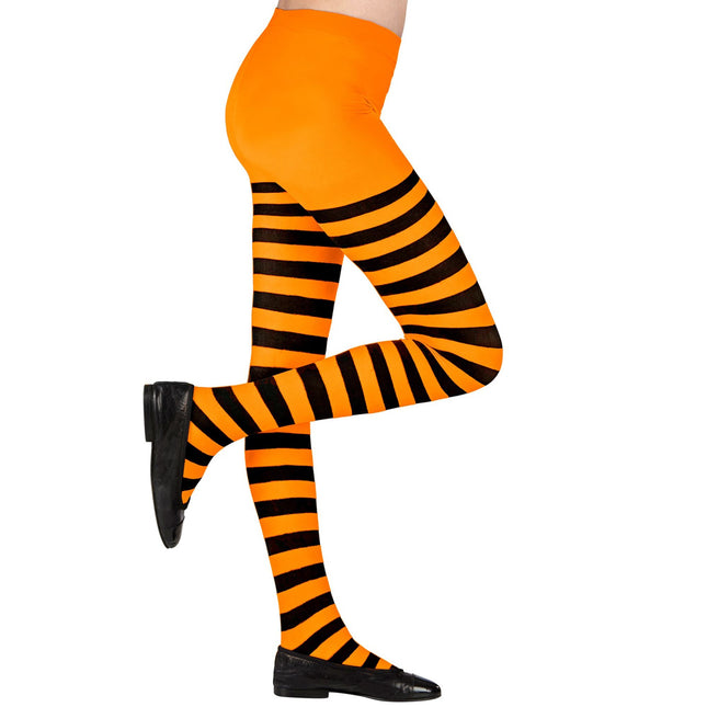 Collant orange noir rayé pour enfant