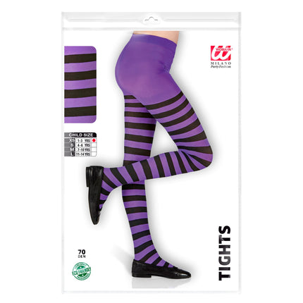 Collant violet noir rayé pour enfant