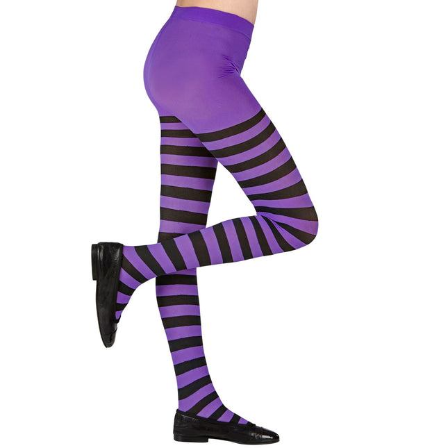 Collant violet noir rayé pour enfant